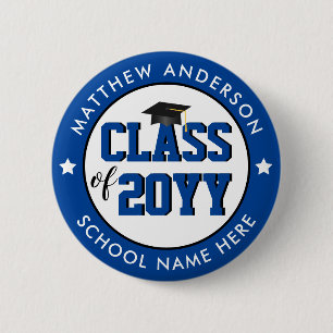 Elegant Blue Class of 2024 Graduate Graduation 6 Cm Round Badge