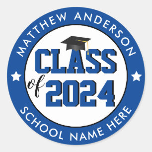 Elegant Blue Class of 2024 Graduation Party Classic Round Sticker