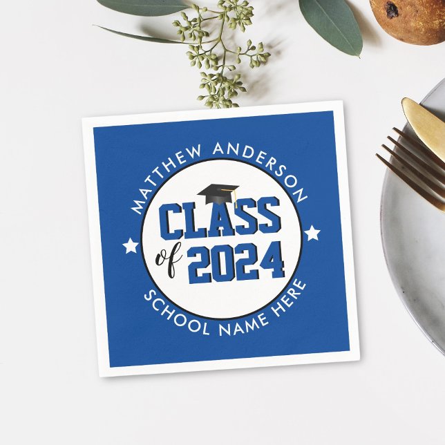 Elegant Blue Class of 2024 Graduation Party Napkin (Creator Uploaded)