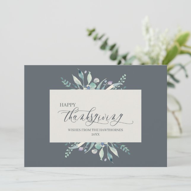Elegant blue classic Holiday Thanksgiving Card (Standing Front)