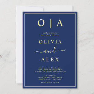Elegant Blue Classic Wedding Invitation