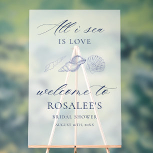Elegant Blue Coastal Bridal Shower Welcome  Acrylic Sign