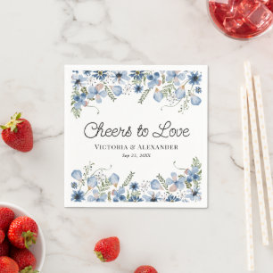 Elegant Blue Coctail Cheers to Love Wedding  Napkin