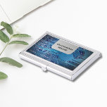 Elegant Blue Computer Circuit Board High Tech Business Card Holder<br><div class="desc">Business cards holder with a professional studio photo of a computer circuit board. You can match it with business cards.</div>