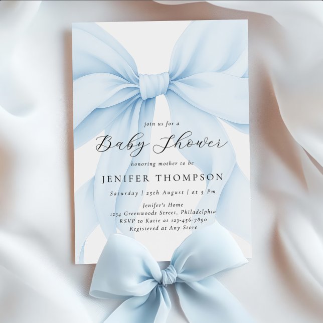 Elegant Blue Coquette Bow Girl Baby Shower Invitation (Creator Uploaded)