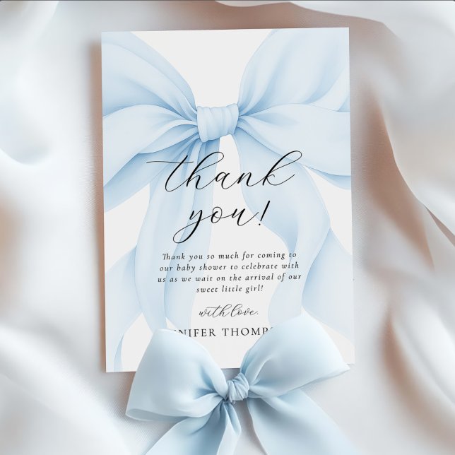 Elegant Blue Coquette Bow Girl Baby Shower Thank You Card (Creator Uploaded)