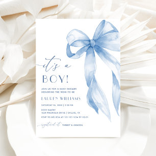 Elegant Blue Coquette Bow Its A Boy Baby Shower Invitation