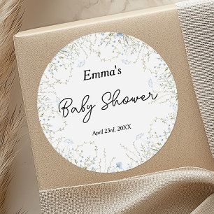 Elegant Blue Cornflower Wildflower Baby Shower Classic Round Sticker