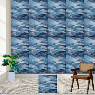 Elegant Blue Cosmic Waves - Starry Night Ocean Tile