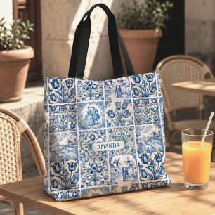 Elegant Blue country floral toile Tote Bag