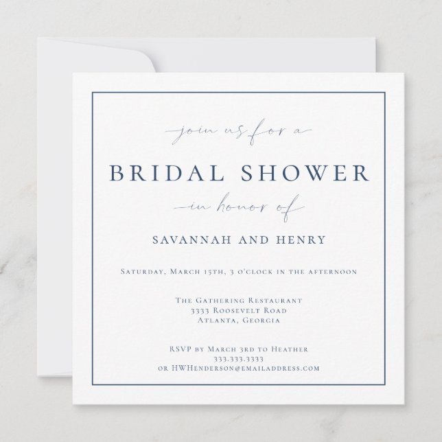 Elegant Blue Couples Bridal Shower Invitation (Front)