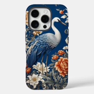 Elegant Blue Crane William Morris Inspired iPhone 16 Pro Case