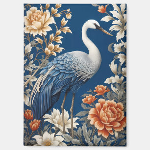 Elegant Blue Crane William Morris Inspired Magnet
