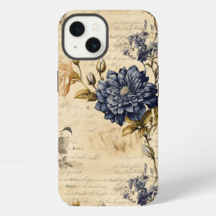 Elegant Blue Cream Floral Pattern iPhone 13 Case