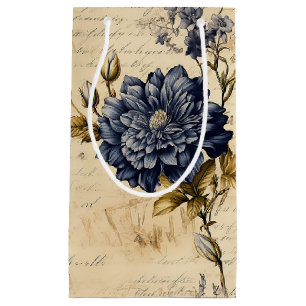Elegant Blue Cream Floral Pattern Small Gift Bag