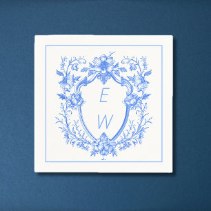 Elegant Blue Crest Monogram Wedding Napkin