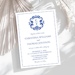 Elegant Blue Crest Wedding Invitation
