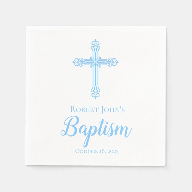 Elegant Blue Cross Baptism Personalised Napkin (Front)