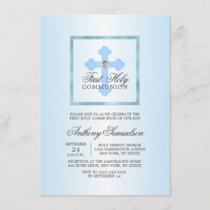 Elegant Blue Cross First Holy Communion BOY Invitation