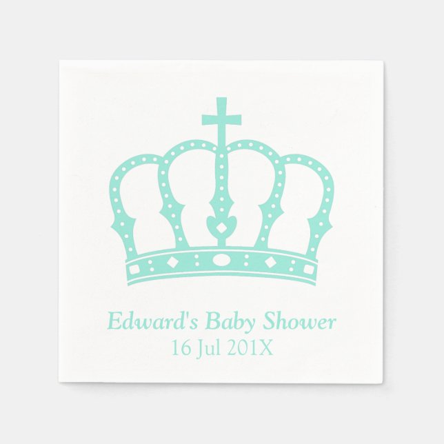 Elegant Blue Crown Prince Baby Shower Napkin (Front)