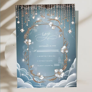 Elegant Blue Crystal Drops Wedding RSVP Card