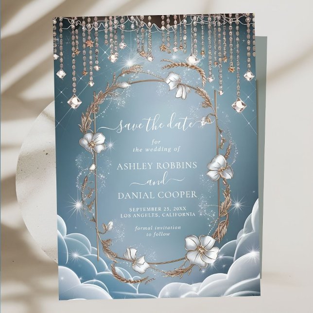 Elegant Blue Crystal DropsSave The Date Invitation (Creator Uploaded)