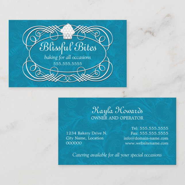Elegant Blue Cupcake Bakery Business Card (Front/Back)