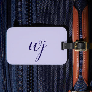 Elegant blue custom lettering initials luggage tag