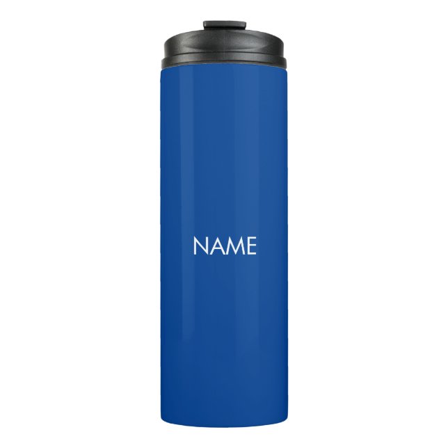 Elegant blue custom name text monogram thermal tumbler (Front)