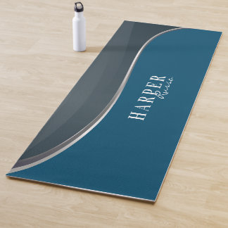 Elegant Blue Custom Name Yoga Mat