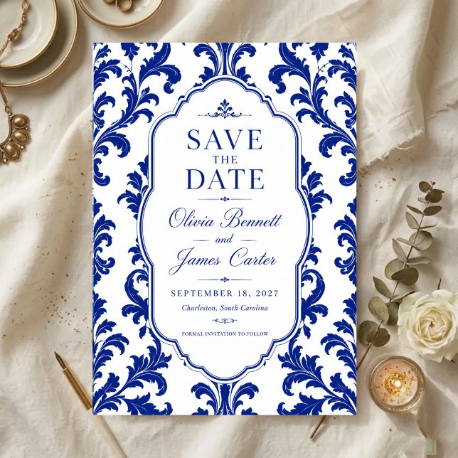 Elegant Blue Damask  Acrylic Invitations (Creator Uploaded)