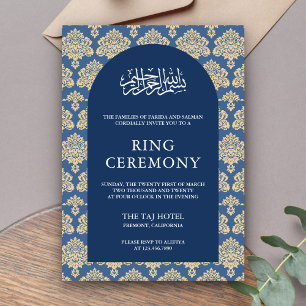 Elegant Blue Damask Arch Islamic Engagement Invitation