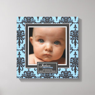 Elegant Blue Damask Baby Photo Birth Decor