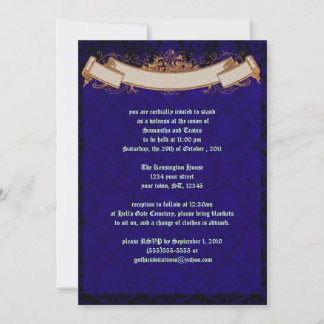 Elegant Blue Damask Goth Wedding Invitation