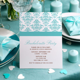 Elegant Blue Damask Pattern Bachelorette Party Invitation
