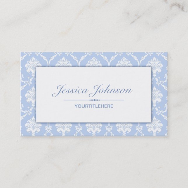 Elegant Blue Damask Pattern Business Card (Front)