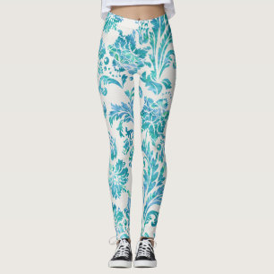 Elegant Blue Damask Pattern Leggings