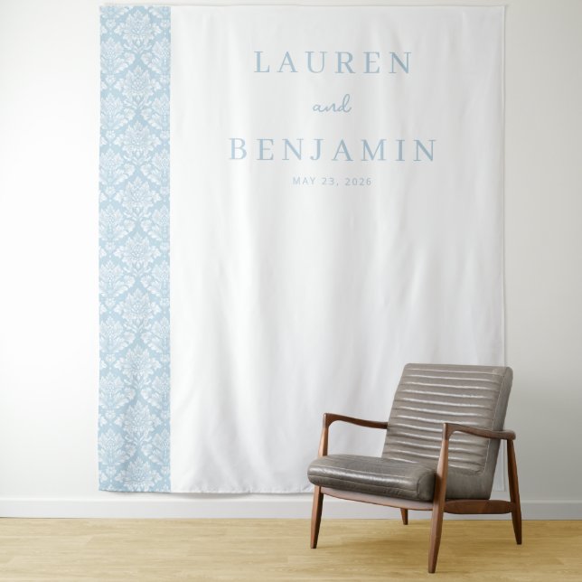 Elegant Blue Damask Tapestry (In Situ)