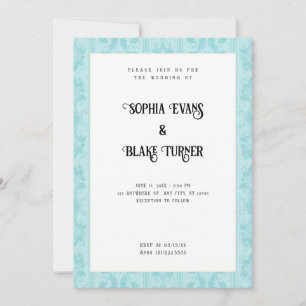 Elegant Blue Damask Traditional White Wedding Invitation