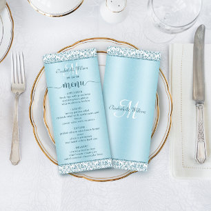 Elegant Blue Damask Wedding Menu 