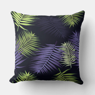 Elegant Blue Dark Palm Leaves Cushion