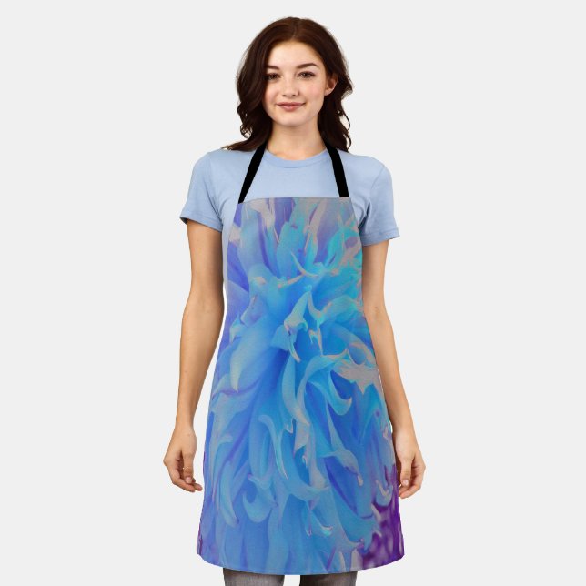Elegant Blue Decorative Dahlia Flower Apron (Worn)
