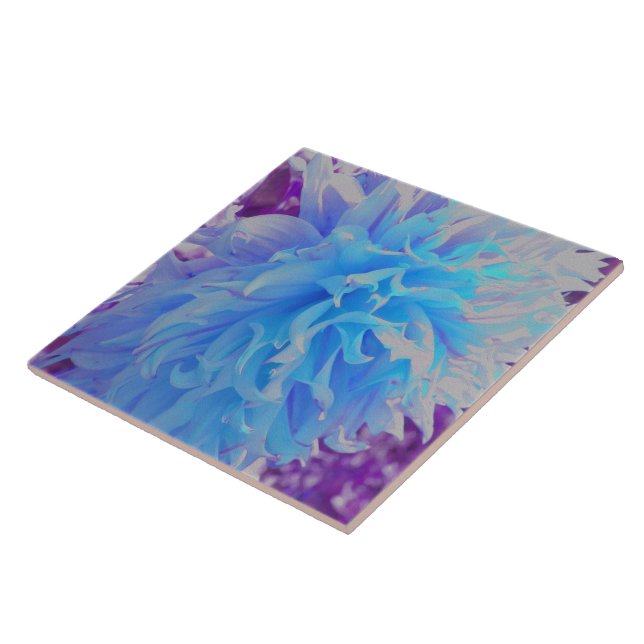 Elegant Blue Decorative Dahlia Flower Tile (Side)