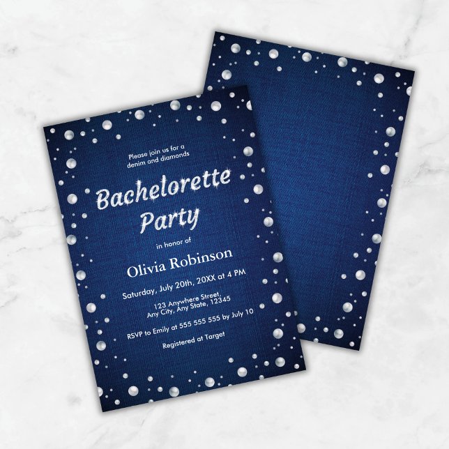Elegant Blue Denim and Diamonds Bachelorette Party Invitation (Elegant Blue Denim and Diamonds Bachelorette Party Invitation )