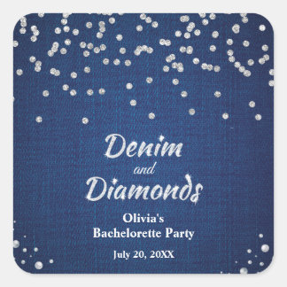 Elegant Blue Denim and Diamonds Bachelorette Party Square Sticker
