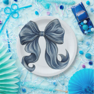 Elegant Blue Denim Bow  Paper Plate