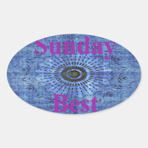 Elegant Blue denim motif vector print pattern art  Oval Sticker