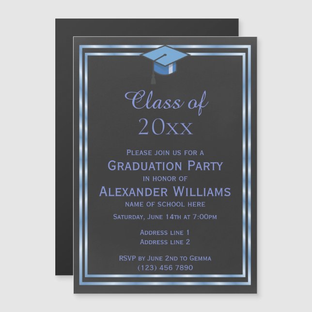 Elegant Blue Double Framed Men's Graduation Magnetic Invitation (Front/Back)