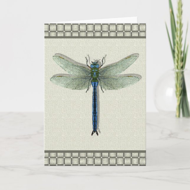 Elegant Blue Dragonfly Holiday Card (Front)