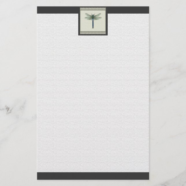 Elegant Blue Dragonfly Stationery (Front)